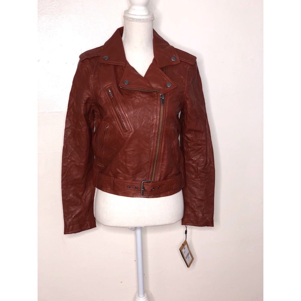 Frye Carly Leather Moto Jacket, Rosso (Wine) - Picture 3 of 6